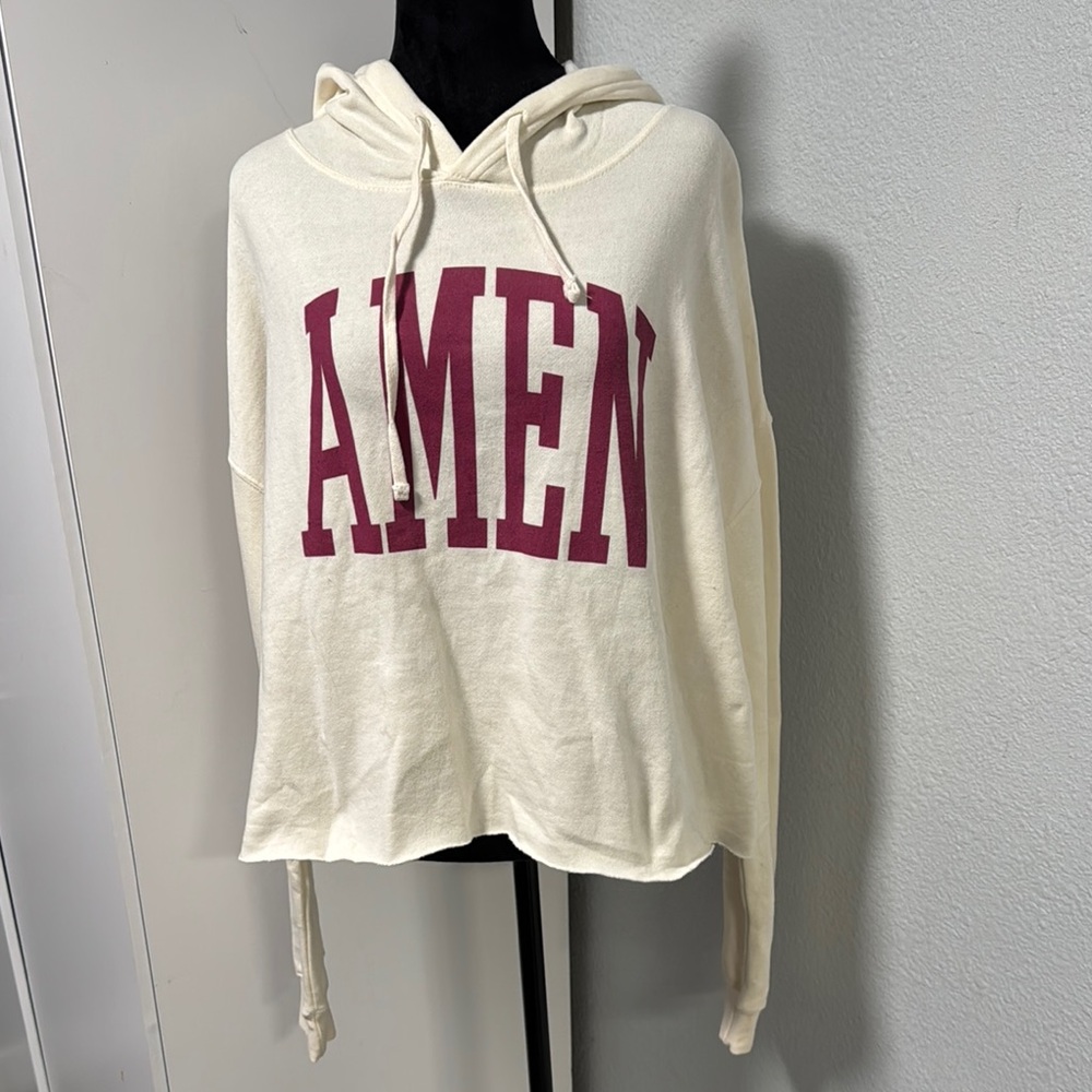 Women's Cream Hoodie Sweater with Bold Lettering